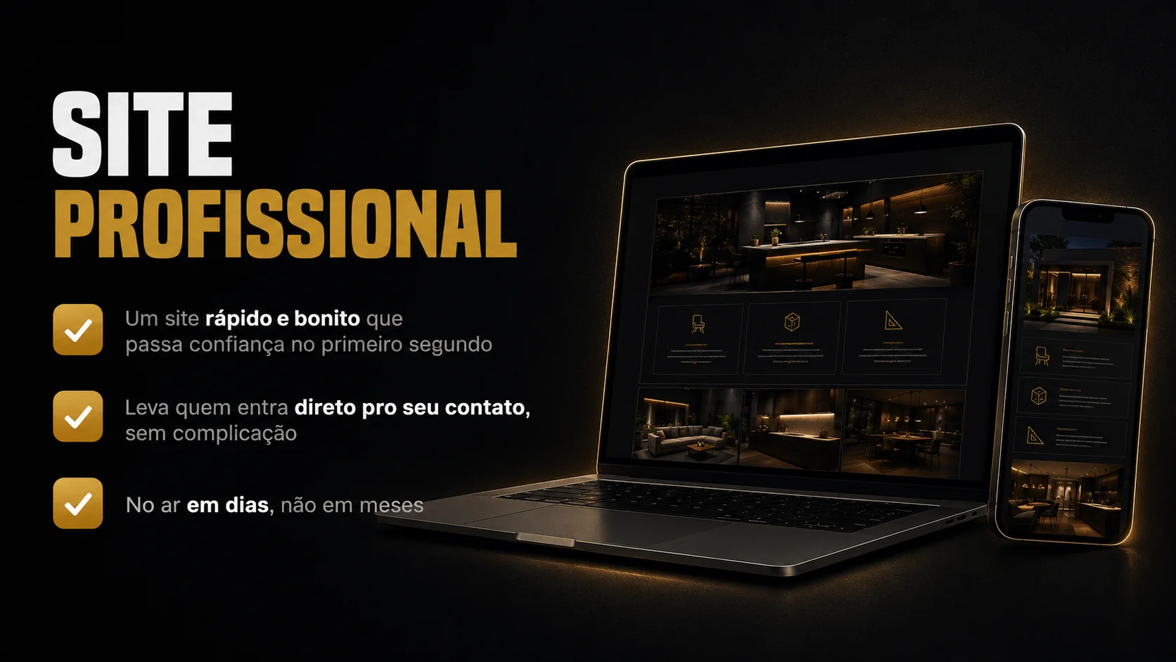 Site profissional: site rápido e bonito que passa confiança e leva o visitante direto pro contato, no ar em dias