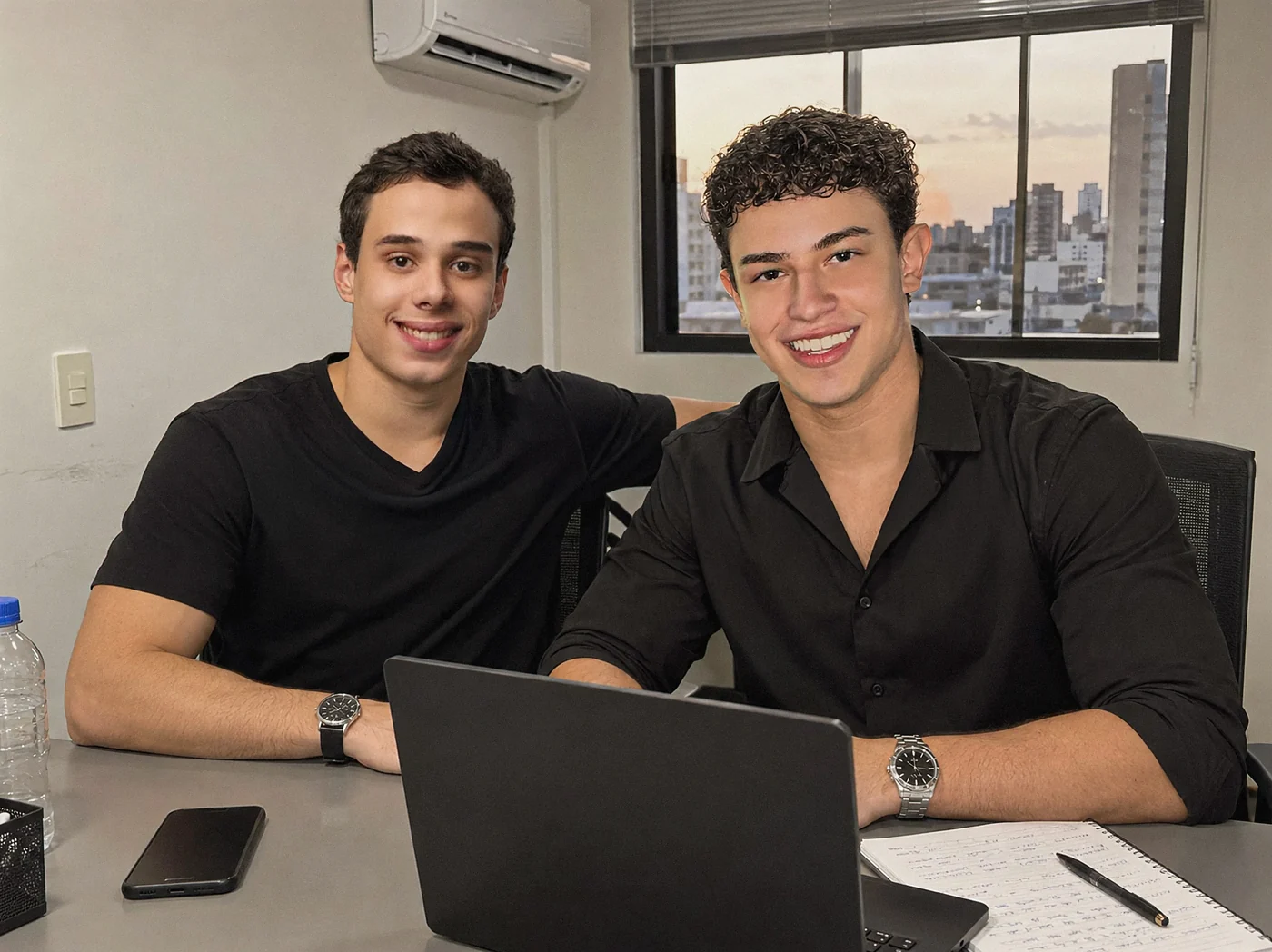 Ruan e Cauã, sócios-fundadores da Oreon Digital, trabalhando juntos